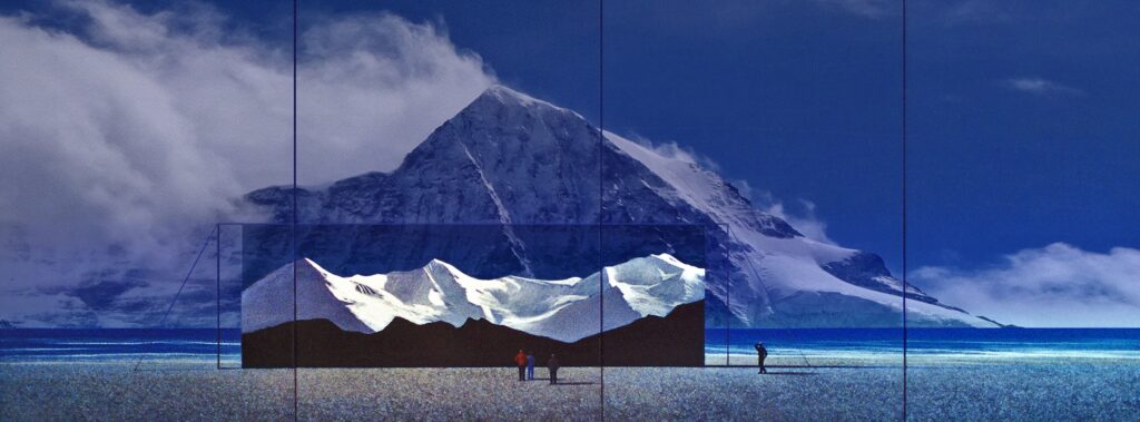 Pierre Sutter, Eiger, Mönch & Jungfrau am Meer, 2025, Print auf Alu Dibond, 30 × 60 cm. © Pierre Sutter