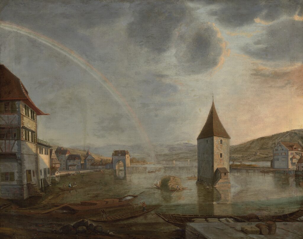 Conrad Meyer Ansicht von Zürich mit dem Wellenbergturm und Regenbogen, um 1660 Privatbesitz Foto: SIK-ISEA, Zürich (Martin Stollenwerk)