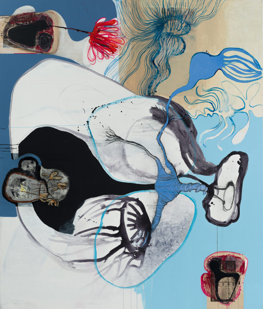 Delphine Sandoz, Sous la peau, les archives, 2023, technique mixte sur toile, 200 x 170 cm, Photographie (c) Yohan Nieto