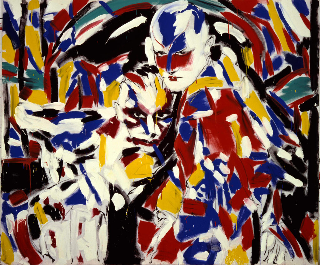 Luciano Castelli, The Bitch And Her Dog, 1981. Pigmentfarben auf Leinwand, 200 × 240 cm.