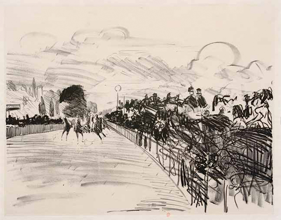 Édouard Manet (1832-1883), Les Courses, 1865-1872, lithographie sur chine appliqué, 2e état, 51,3 × 67,8 cm (feuille), 40 × 51,4 cm (sujet), Paris, Institut national d’histoire de l’art, EM MANET 18