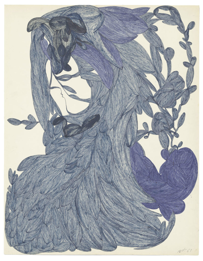 Laure Pigeon, Untitled, 10 November 1961, blue ink and ballpoint pen on paper, 65 x 50 cm