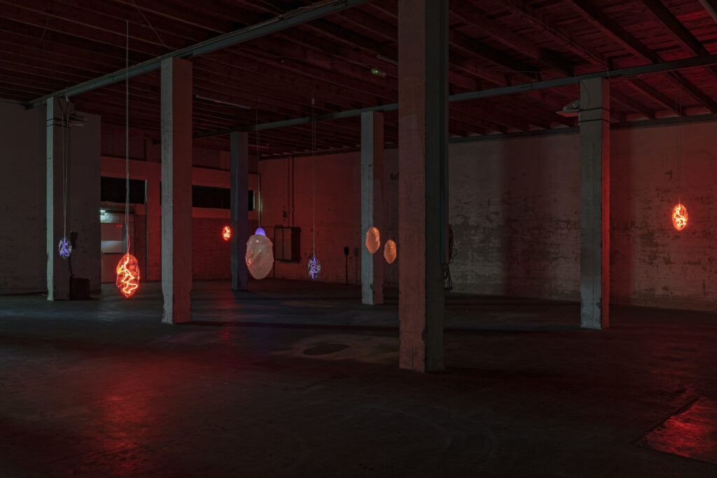 Victoria Holdt, Simmering Shields, 2024. Soundmix in Kollaboration mit Thalles Piaget. Courtesy the artist. Ausstellungsansicht Kunsthaus Baselland 2025. Foto: Gina Folly