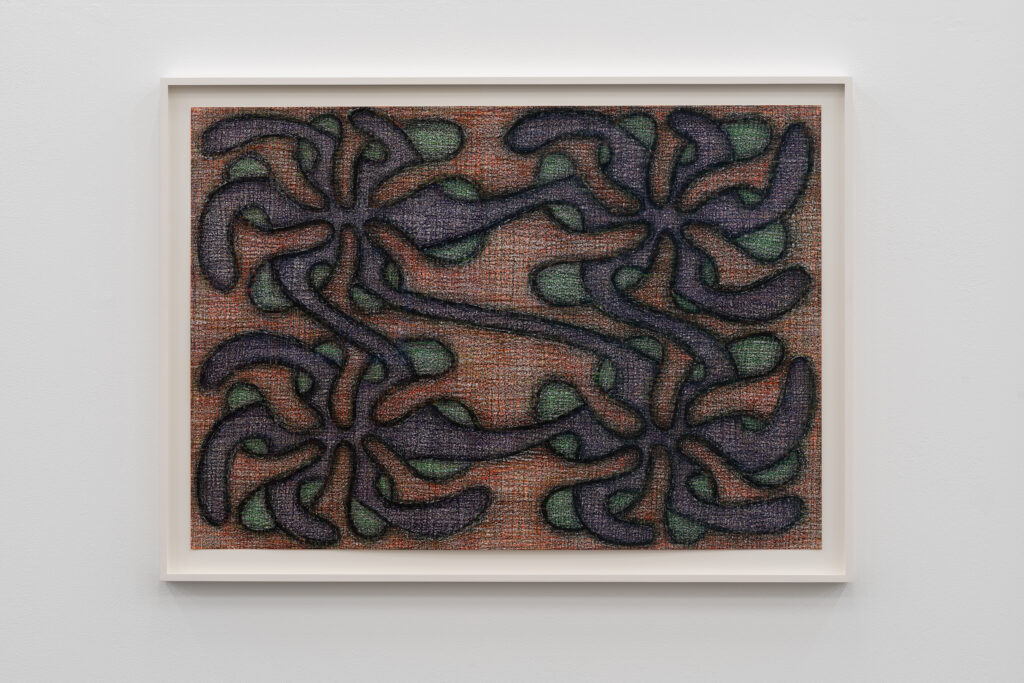 Sam Porritt, Familial Ties, 2022. Photo: Kunst Halle Sankt Gallen, E. Sommer. Courtesy: der Künstler. Sam Porritt, «One Thing After Another (Drawings 2005–2025)», Ausstellungsansicht, 2025. Photo: Kunst Halle Sankt Gallen, E. Sommer.