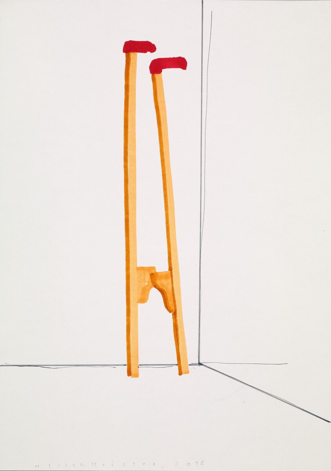 Ulrich Meister (1947 – 2023), Ohne Titel (Stelzen), 2018.$, Filzstift und Kugelschreiber auf Papier, Museum zu Allerheiligen Schaffhausen, Depositum der Sturzenegger-Stiftung