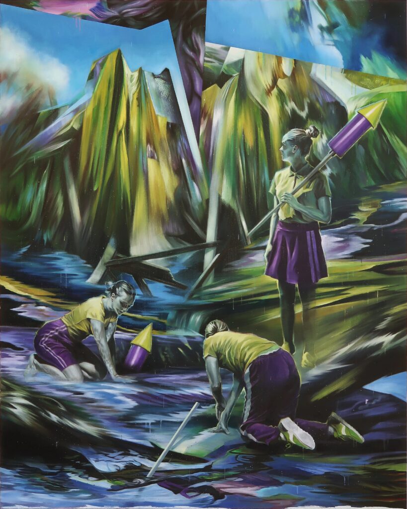 © Michael Streun, «Der Damm», 2024, Öl auf Leinwand, 200 x 160 cm