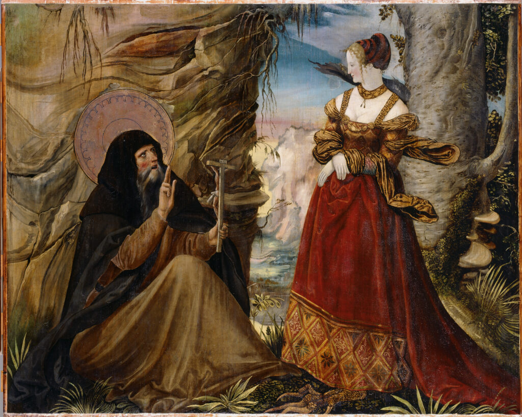 Niklaus Manuel (I.) Die Versuchung des heiligen Antonius, 1518–1520 Mischtechnik auf Fichtenholz 101 × 126 cm Kunstmuseum Bern, Depositum der Schweizerischen Eidgenossenschaft, Bundesamt für Kultur, Gottfried Keller- Stiftung, Bern Ankauf mit Beiträgen von Kanton Bern, Burgergemeinde Bern, Gemeinde Bern und Verein der Freunde Kunstmuseum Bern Foto: Kunstmuseum Bern