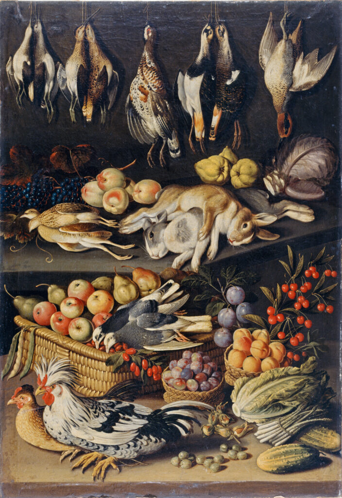 Albrecht Kauw Vorratskammer mit Hahn und Henne, 1678 Öl auf Leinwand 146,5 × 101,3 cm Kunstmuseum Bern Foto: Kunstmuseum Bern