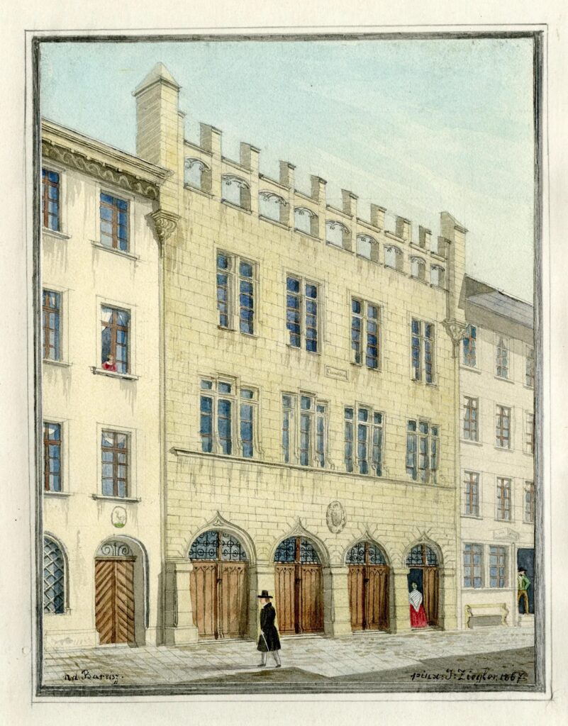 Das Waaghaus Winterthur in einem Gemälde von Jakob Ziegler-Sulzberger aus dem Jahr 1867. Foto: Sammlung der Winterthurer Bibliotheken, https://my.winbib.ch/#/