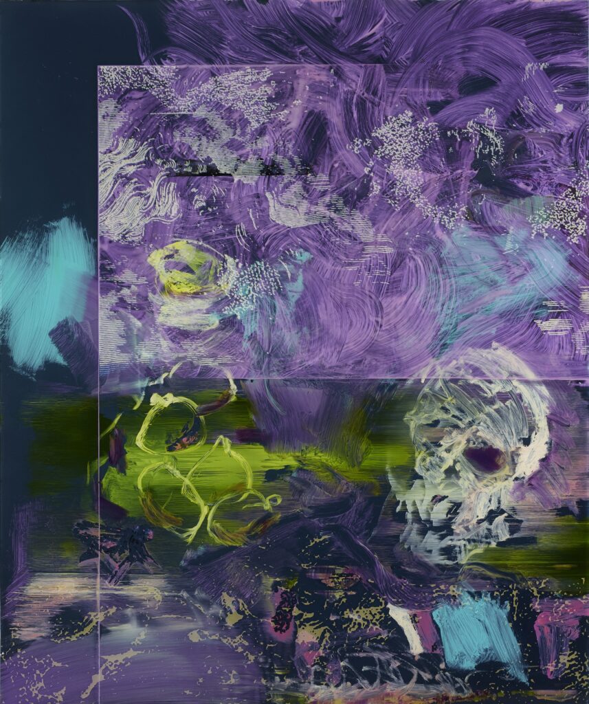Credits: Romuald Etter, Le petit cauchemar 21, 2015/16, Öl und Siebdruck auf Glas; Öl, Kunstharz und Siebdruck hinter Glas 120 x 100 cm Fotografie: Beat Brechbühl, Luzern