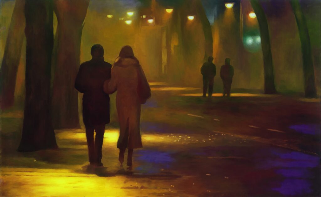 Credits: Silvia Gertsch, Night Walk III, 2012, Öl auf Glas, 87 x 142 cm, Inv. Nr. SG2012-005 Fotografie: Markus Mühlheim, Worb