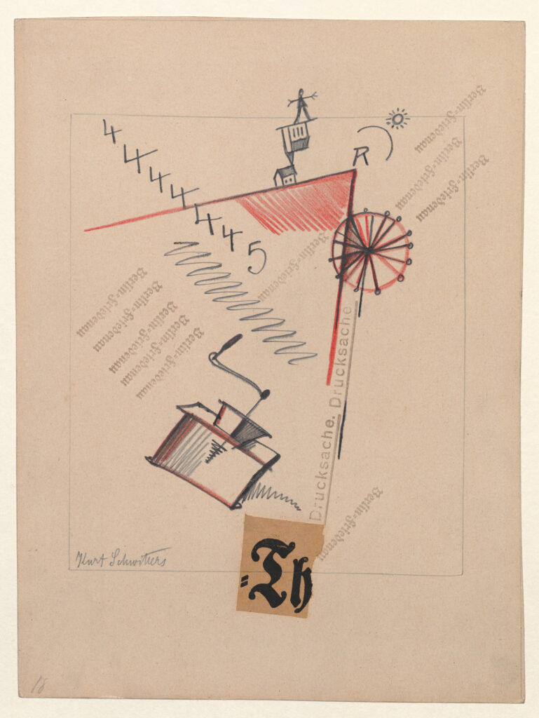 Kurt Schwitters Ohne Titel (Mit Kaffeemühle), 1919 Collage, Farbstift, Bleistift, Stempelfarbe und Papier auf Papier 21,9 × 18,7 cm Sprengel Museum Hannover, Leihgabe Kurt und Ernst Schwitters Stiftung, Hannover, seit 2001 Foto: Herling, Herling, Werner