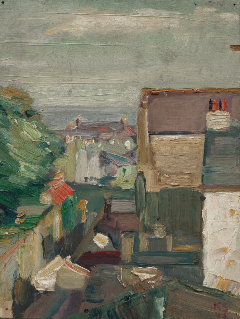 Kurt Schwitters Scenery from Douglas, 1941 Öl und Wachstempera auf Holz 32,7 × 24,9 cm Sprengel Museum Hannover, Leihgabe Kurt und Ernst Schwitters Stiftung, Hannover, seit 2001 Foto: Herling, Herling, Werner