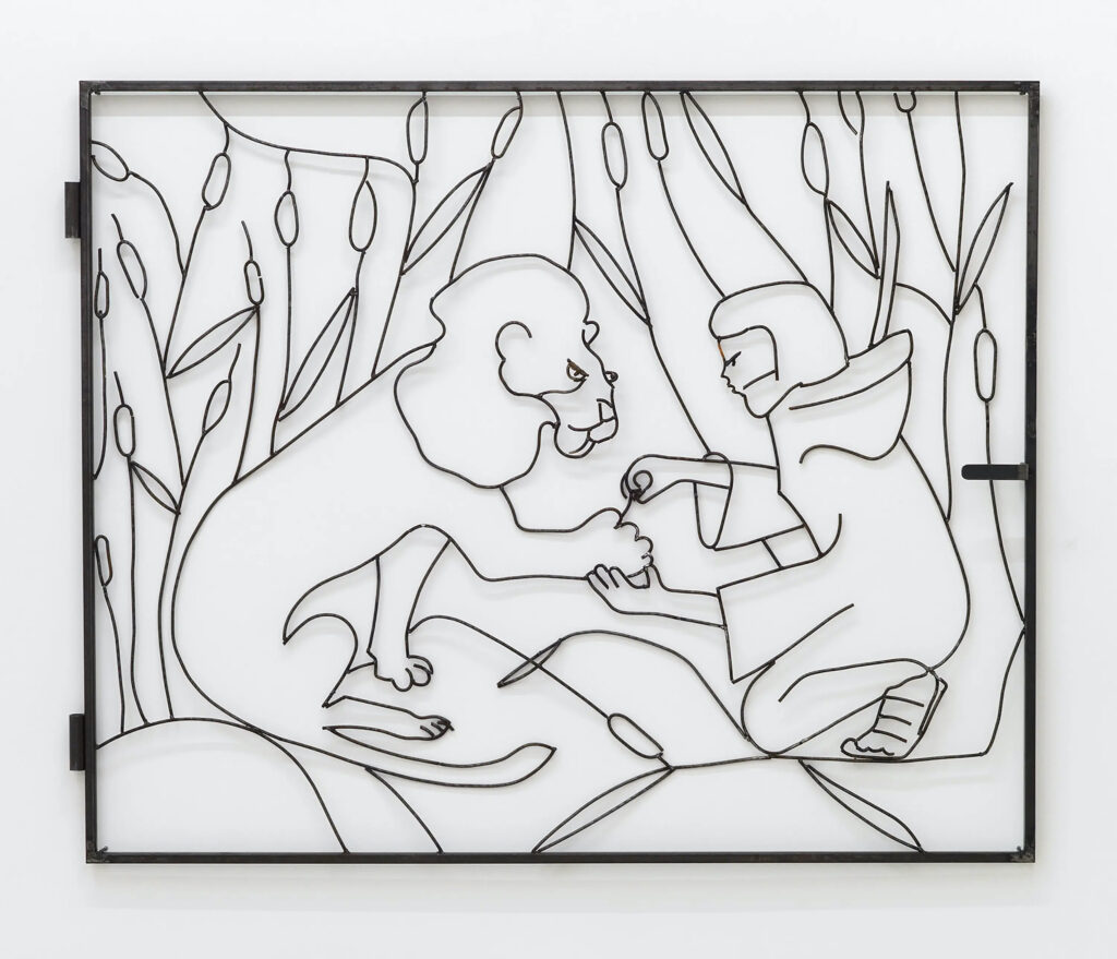 Lin May Saeed, St. Jerome and the Lion, 2016 Stahl, Lack 150 × 186 × 10 cm