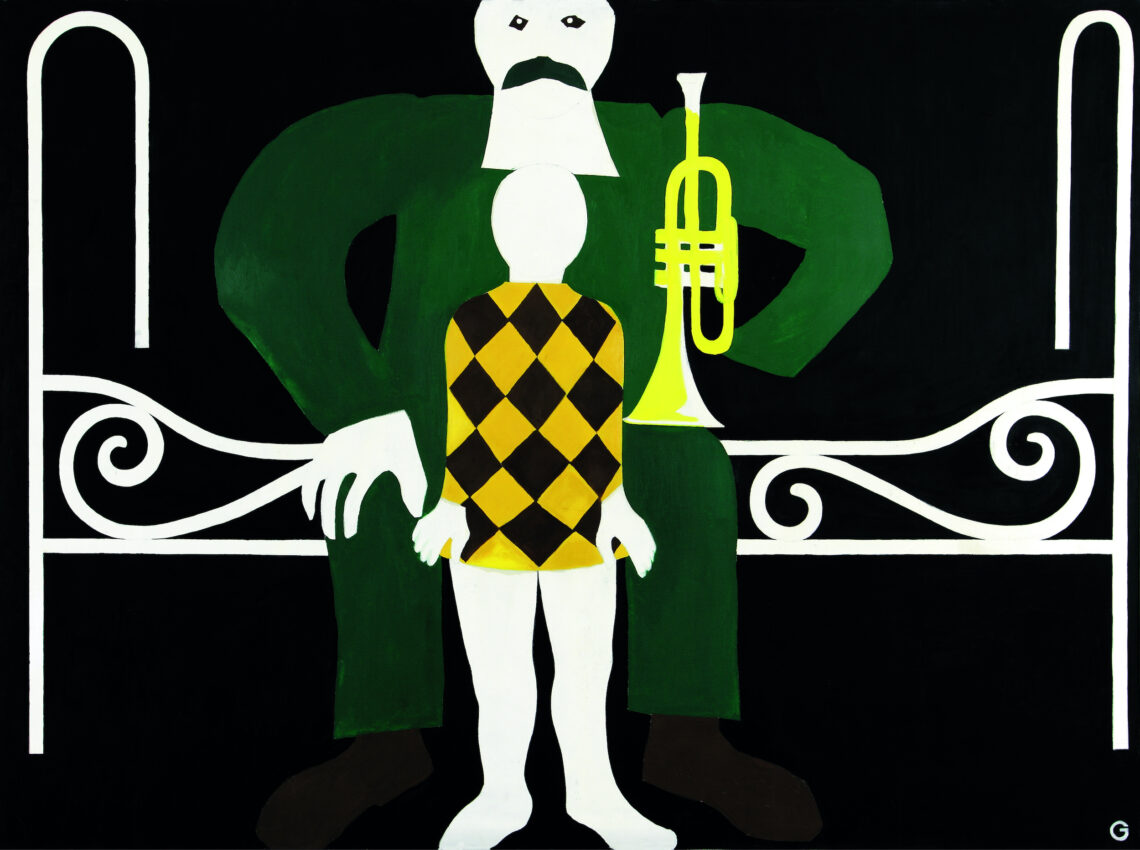 Franz Gertsch Der grosse Spielmann , 1966 Dispersion und Ölfarbeauf Leinwand Dispersion and oil on canvas 170.5 x 232 x 2.5 cm Museum Franz Gertsch, Burgdorf(Dauerleihgabe / Long-term loan KunstsammlungKanton Bern) © Franz Gertsch AG