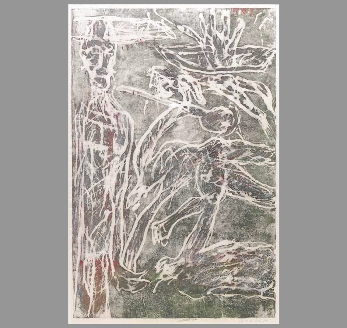 Martin Disler (1949-1996), Ohne Titel, 1990. Xilografia a colori, numerata 3/6, firmata e datata in basso a dx, 93 x 61 cm. Collezione privata, Svizzera.