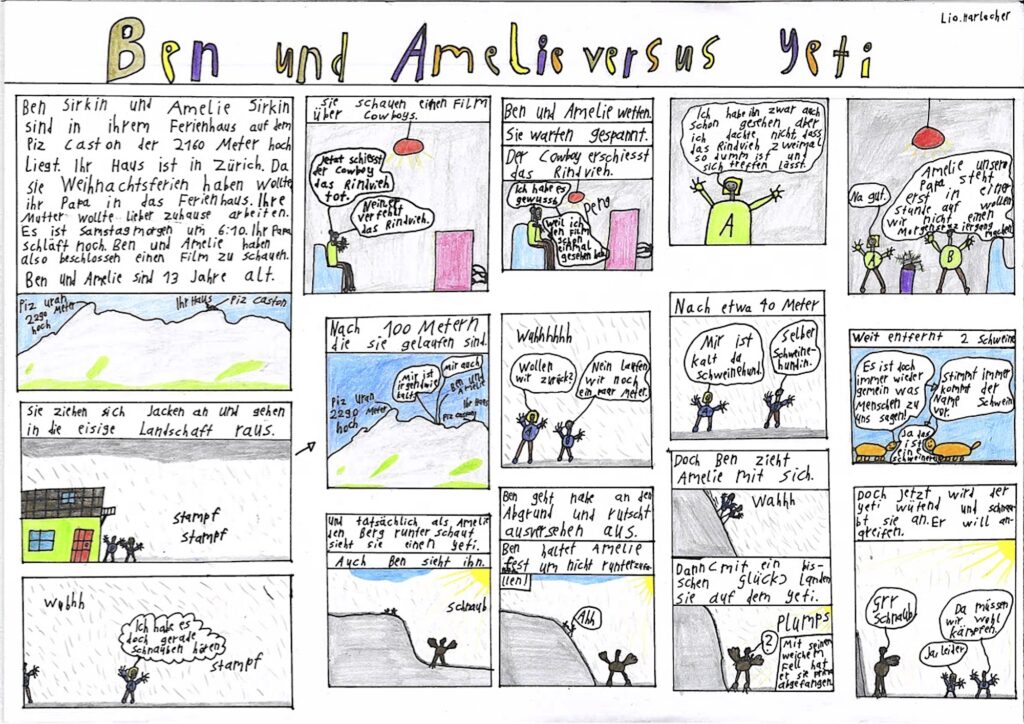 Fumetto-Wettbewerb 2026 _ Kategorie II (13 bis 17 Jahre) 1. Platz Lio Harlacher «Ben und Amelie versus Yeti»