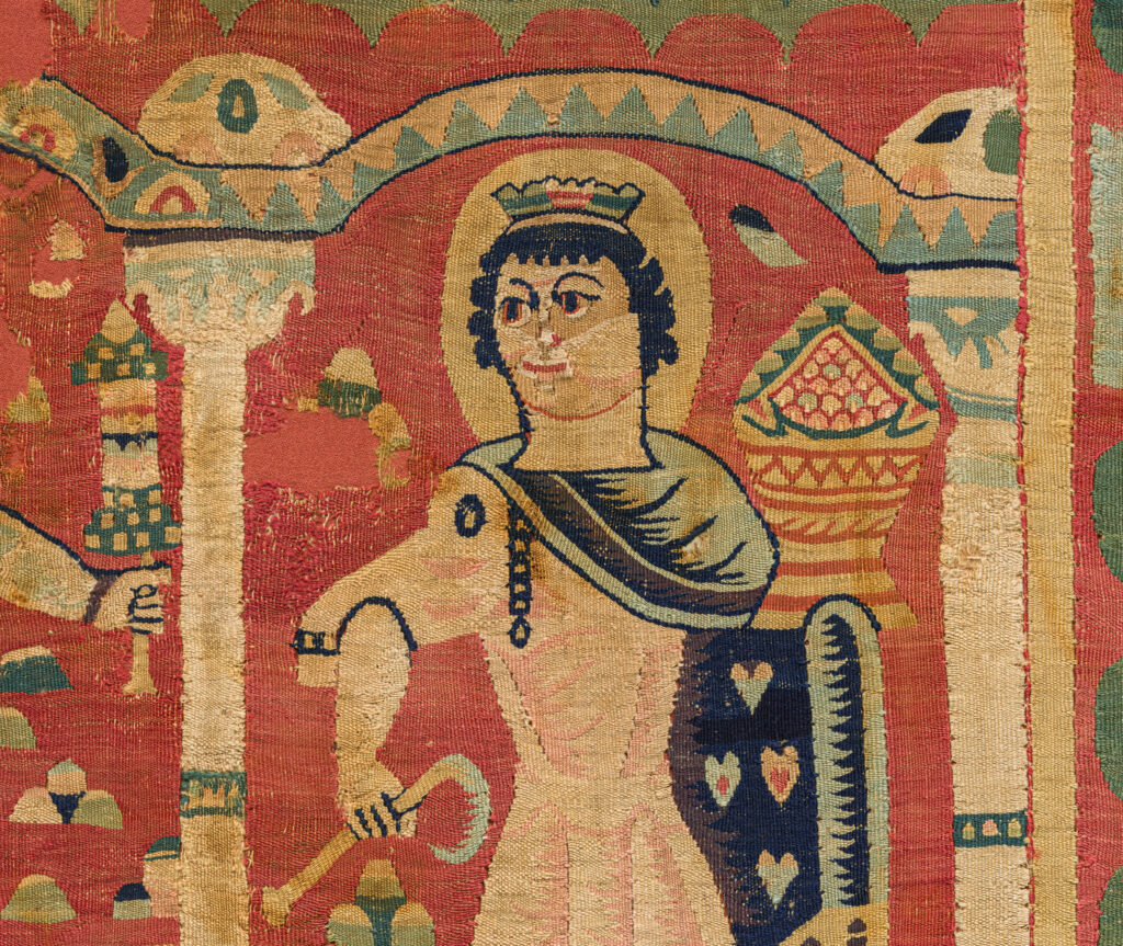 © Abegg-Stiftung _Detail eines gewirkten Behangs mit Monatsdarstellungen, Leinen und Wolle, Ägypten, 4.–6. Jahrhundert, Inv. Nr. 1638