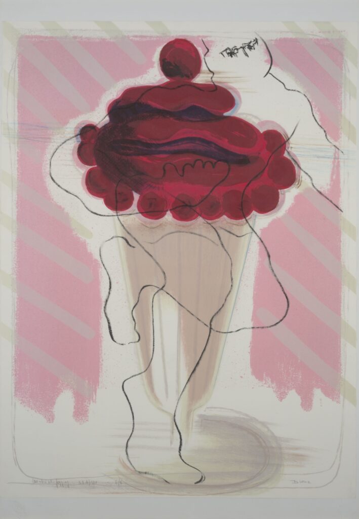 Yvone Duruz, Montréal jogging, 1981, lithographie, 76 x 57 cm. Collection privée, photo : Aldo Ellena © Succession Yvone Duruz