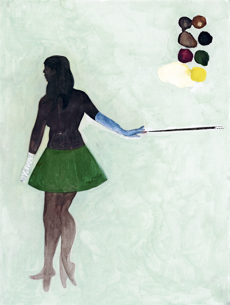 Otobong Nkanga Perfect Measures with Blood Stain, 2002 Aquarelle, pastel, acrylique et encre sur papier, 32 × 24 cm Collection Wim van Dongen © Otobong Nkanga Photo : © Grégory Copitet