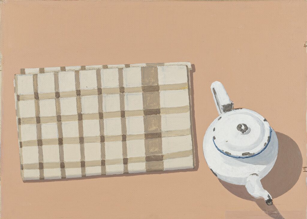 Heiner Kielholz (*1942) Tuch und Teekanne, 2018 Öl auf Pavatex, 27.0 x 38.0 cm