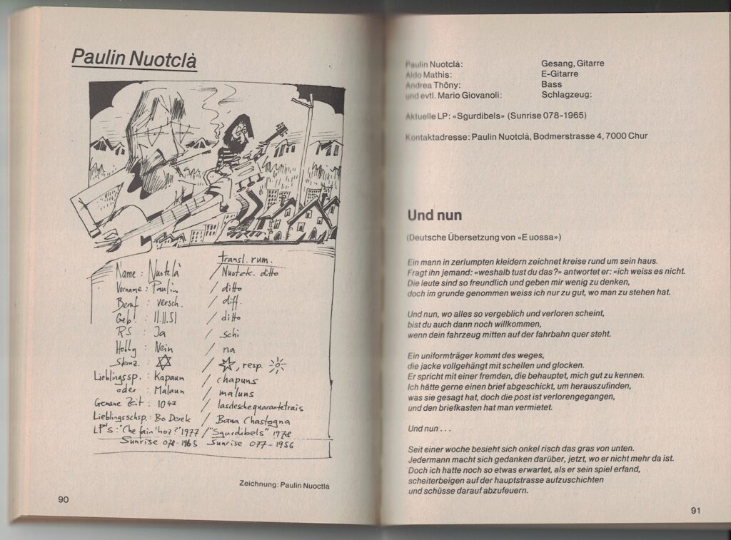 Aus dem 4. Gurtenbüechli 4. Gurtenfestival 1981 Pauli Nuotclà