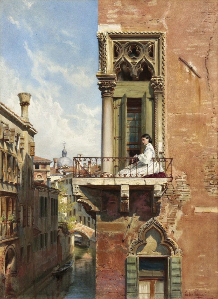 Passini, Ludwig_Anna Passini auf dem Balkon des Palazzo Priuli in Venedig_Foto Walter Bayer, München