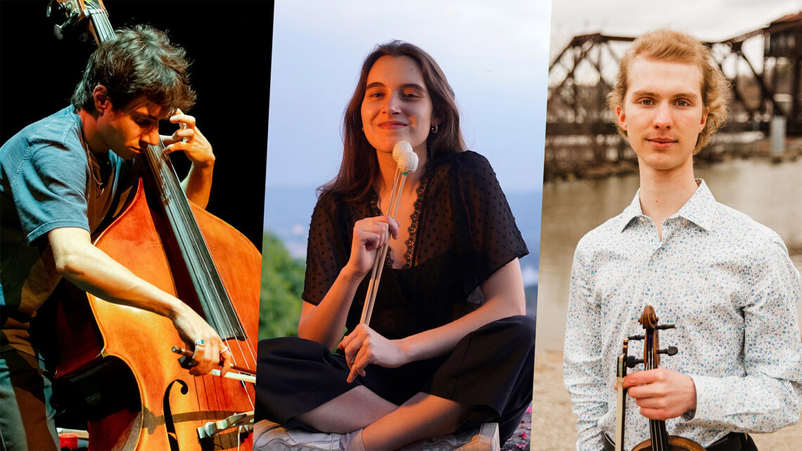 Pietro Elia Barcellona, Bárbara Ribeiro und Benjamin Frueh, Gewinner*in des Fritz-Gerber-Awards 2026 © Stepjan Kaffa / zvg / Brittany Hudson