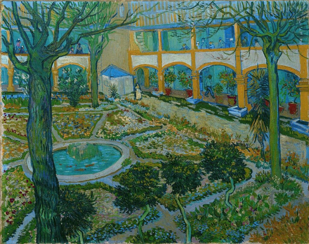 Vincent van Gogh (1853–1890), Der Innenhof des Hospitals von Arles, 1889, Öl auf Leinwand, 73 x 92 cm - Public domain - https://www.bundessammlungen.ch/de/collection/item/11378/