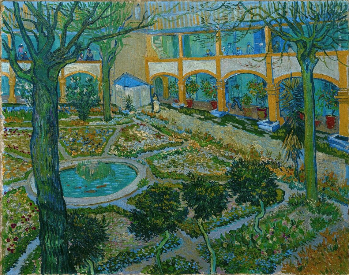 Vincent van Gogh (1853–1890), Der Innenhof des Hospitals von Arles, 1889, Öl auf Leinwand, 73 x 92 cm - Public domain - https://www.bundessammlungen.ch/de/collection/item/11378/