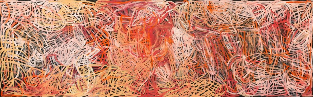 Emily Kam Kngwarray (c.1914-1996), Anmatyerr people Yam awely, 1995 National Gallery of Australia, Kamberri/Canberra, gift of the Delmore Collection, Donald and Janet Holt 1995 © Emily Kam Kngwarray/Copyright Agency