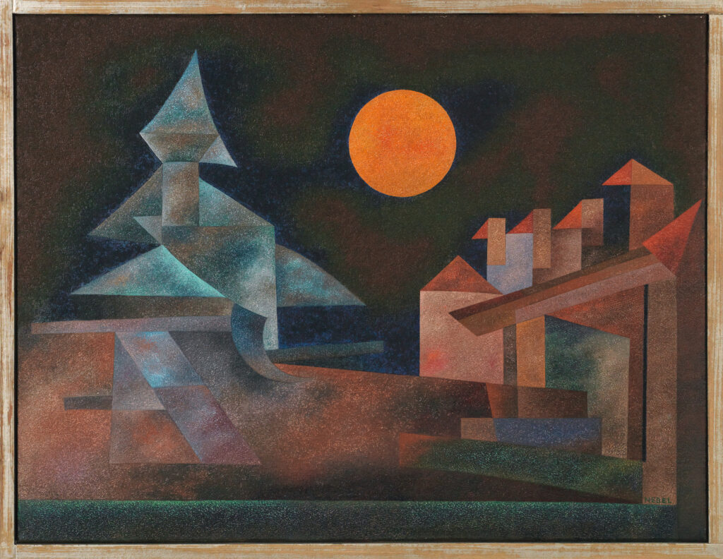 Otto Nebel, Ein Dorf träumt vom Monde, 1934 Öl auf Leinwand, 53,5 × 67,5 cm Kunstmuseum Thun, Depositum der Otto Nebel-Stiftung Foto: Christian Helmle
