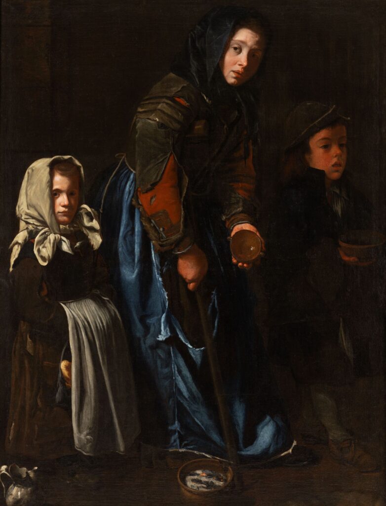 CPT130 Maestro della tela jeans, Madre mendicante con due bambini, ca. 1675-1700, olio su tela, Pinacoteca cantonale Giovanni Züst, Rancate. Donazione Fondazione Dr. Joseph Scholz.