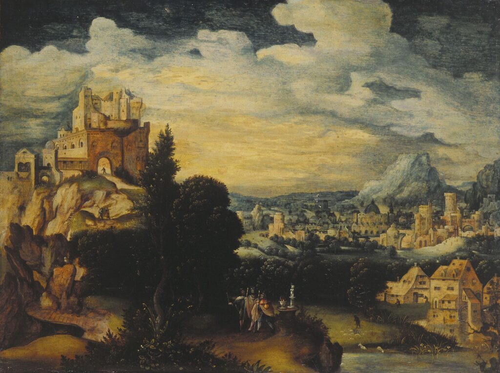 Herri met de Bles (Il Civetta), Paesaggio montano con fortezza, prima metà del XVI secolo, olio su tavola, Museo d’arte della Svizzera italiana, Lugano. Collezione Città di Lugano. Lascito Mez.