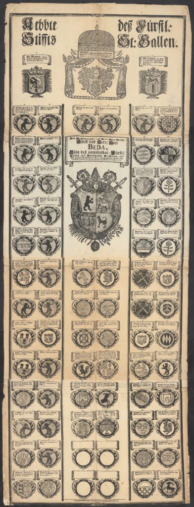 Aebbte dess Fürstl. Stiffts St. Gallen. Berg im St. Gallischen : getruckt bey Beat Jacon Antoni Hiltensperger ab Hiltensperg : [Klosterdruck], 1778. Stiftsbibliothek St. Gallen, SGST PS 1 Schubl. 2 Nr. 1.13, https://doi.org/10.3931/e-rara-93422 / Public Domain Mark