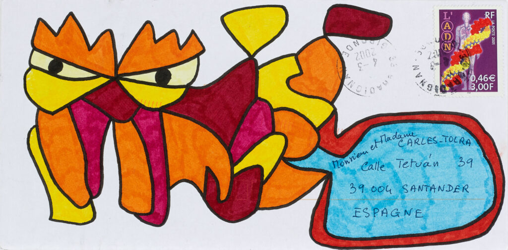 Claudine Goux (*1945) Ohne Titel, 2002 Filzstift und Tinte auf Briefumschlag, 11×22 cm, open art museum, St.Gallen, Schenkung Ignacio Carles-Tolrà