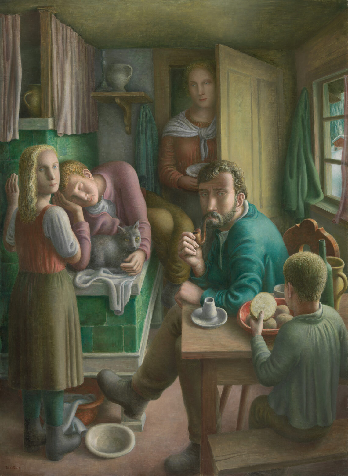 Eduard Gubler (1891–1971), Bauernfamilie in der Stube, 1925, Öl auf Leinwand, 150 x 111 cm, Aargauer Kunsthaus Aarau / Depositum Sammlung Werner Coninx © Eduard, Ernst und Max Gubler-Stiftung - Foto: Philipp Hitz