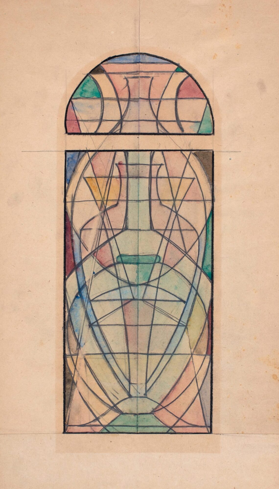 Carlo Scarpa pour M.V.M. Cappellin, étude pour verrière avec silhouette de vase pour le magasin M.V.M. à Turin, 1927–1928