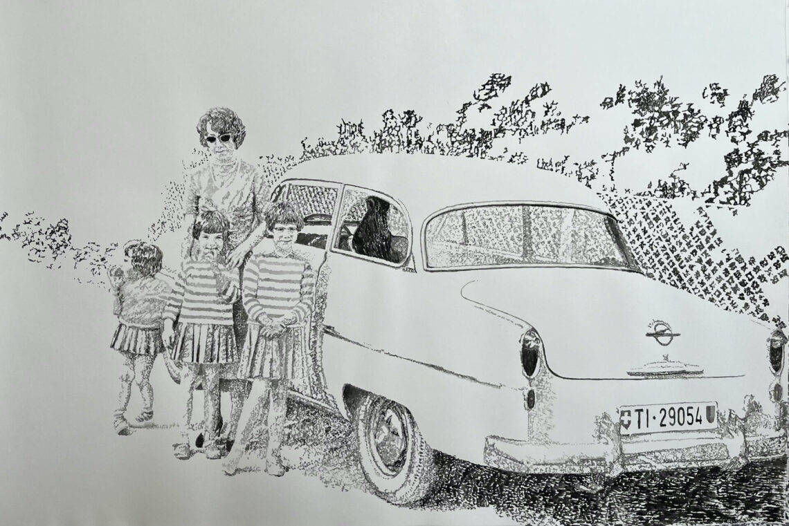 Luisa Figini, Con passo d’infanzia, 2025; acquerello su carta; serie; ogni elemento 70×100 cm; ph. Cosimo Filippini; © Luisa Figini