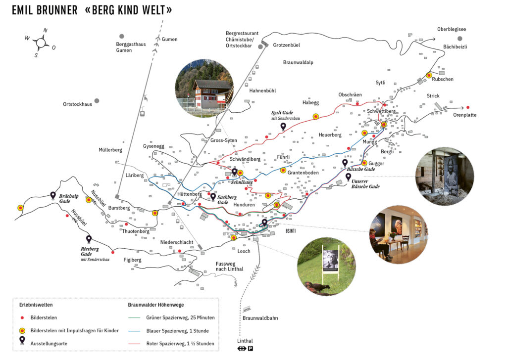 Emil Brunner BERG KIND WELT Orientierungskarte-separat-Wegweiser
