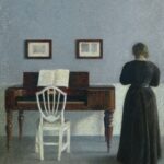 Vilhelm Hammershøi, Interieur mit der Frau des Künstlers, von hinten gesehen, 1901Öl auf Leinwand, 45 x 39 cm, Privatsammlung