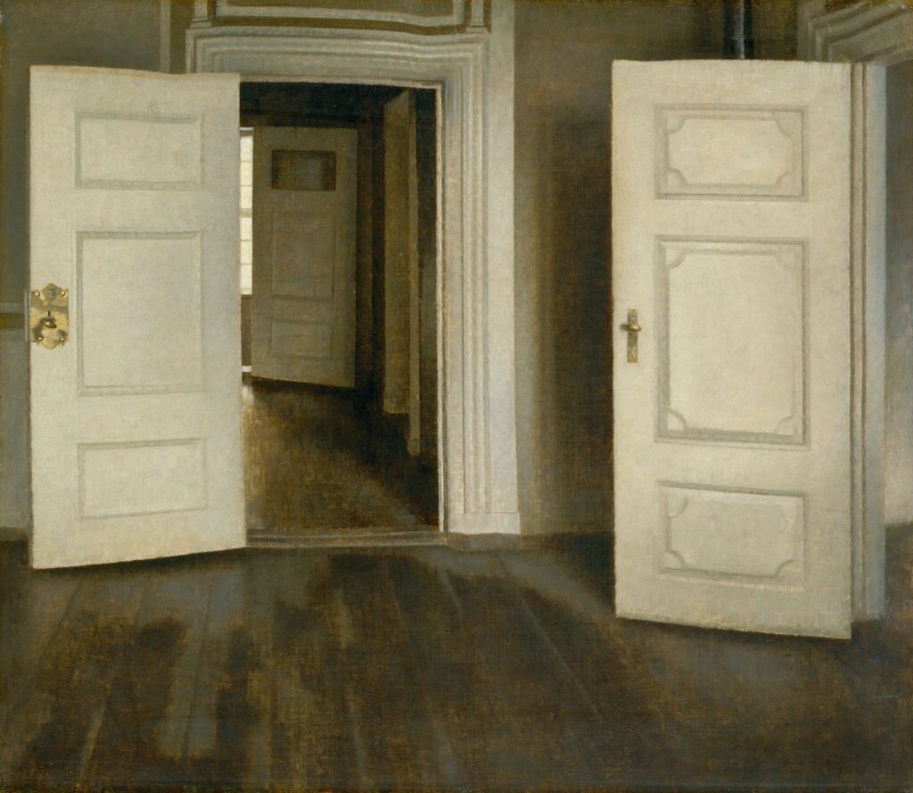Vilhelm Hammershøi, Offene Türen, 1905, Öl auf Leinwand, 52 x 60 cm, The David Collection, B 309 - Foto: Pernille Klemp
