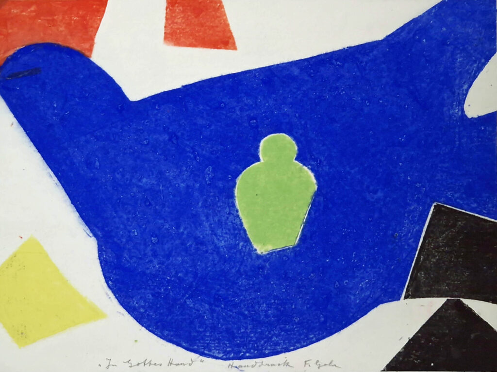 Ferdinand Gehr, «In Gottes Hand», undatiert, Handdruck auf Papier, 30 x 40.3 cm, Kunstmuseum Olten © Ferdinand Gehr Stiftung