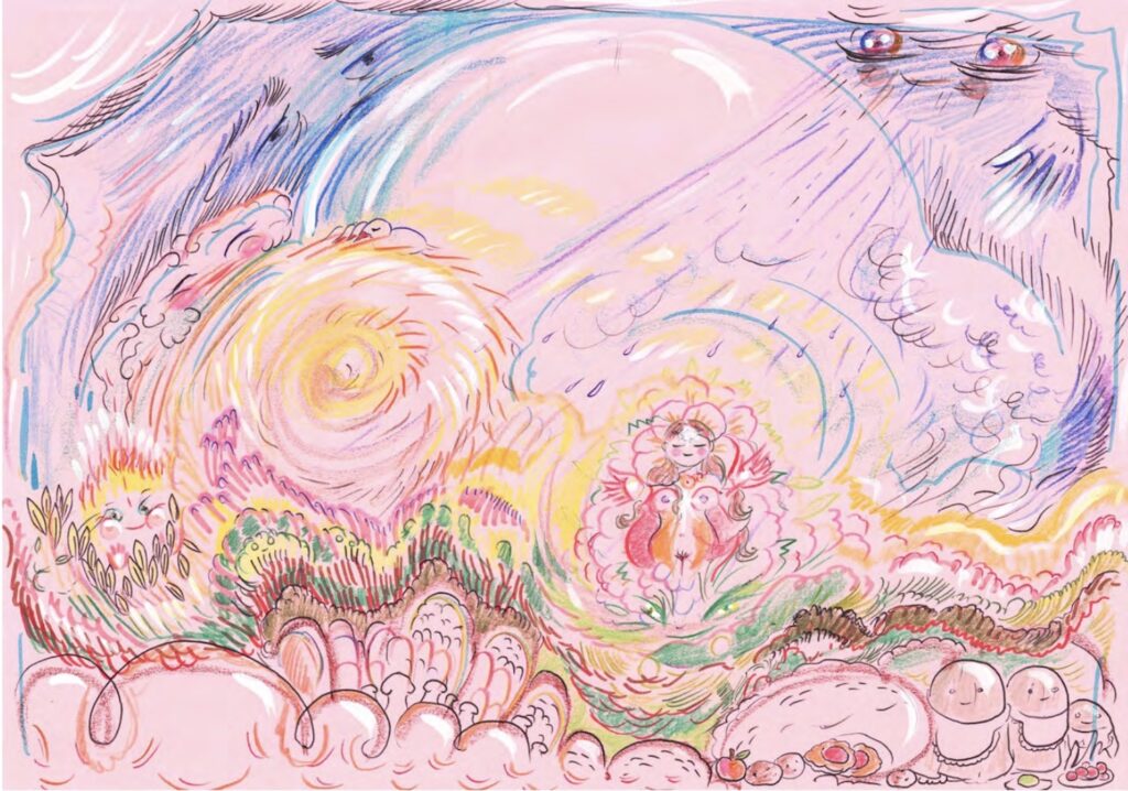 Vidya Gastaldon,
Mother of Spring, 2020, Mischtechnik, Bleistift, Kugelschreiber, Gouache, Aquarell und Buntstift auf
Papier, 21 × 29.7 cm. Courtesy: Wilde Gallery
