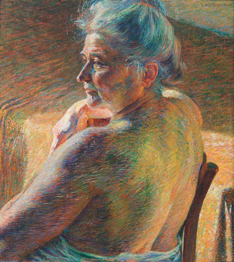 Umberto Boccioni, Nudo di spalle (Controluce), 1909, Olio su tela, Mart, Museo di arte moderna e contemporanea di Trento e Rovereto. Collezione LF