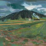 Ernst Stocker dit Coghuf, Dans les Franches Montagnes (avec petit train) : In den Franches Montagnes (mit Bähnli), 1936–45, Huile sur toile : Öl auf Leinwand, 90 × 140 cm, Collection Helvetia Baloise Group © Succession Stocker : photo Christian Baur