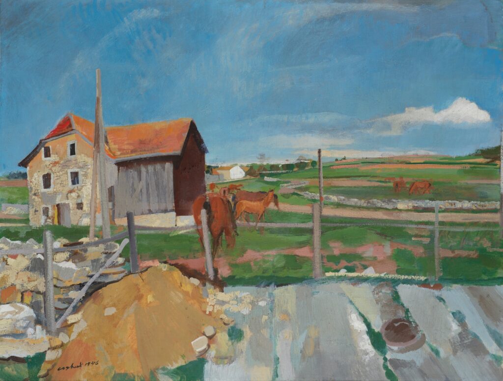 Ernst Stocker dit Coghuf, Fermes, 1946, huile sur toile, 100 × 130 cm, collection privée © Succession Stocker : photo Jacques Bélat