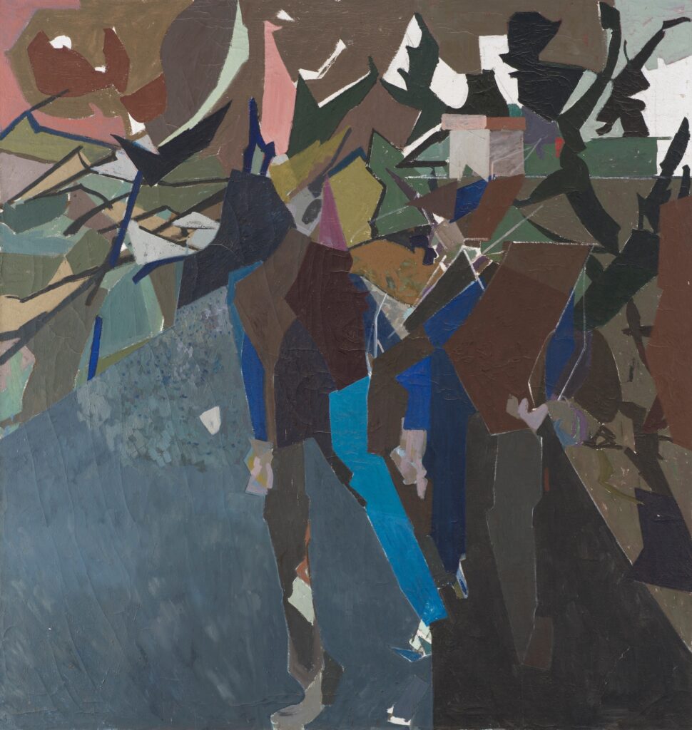Ernst Stocker dit Coghuf, Les marcheurs (Les compagnons d'Emmaüs), 1976 env., huile sur toile, 200 × 190 cm, collection privée © Succession Stocker : photo Jacques Bélat