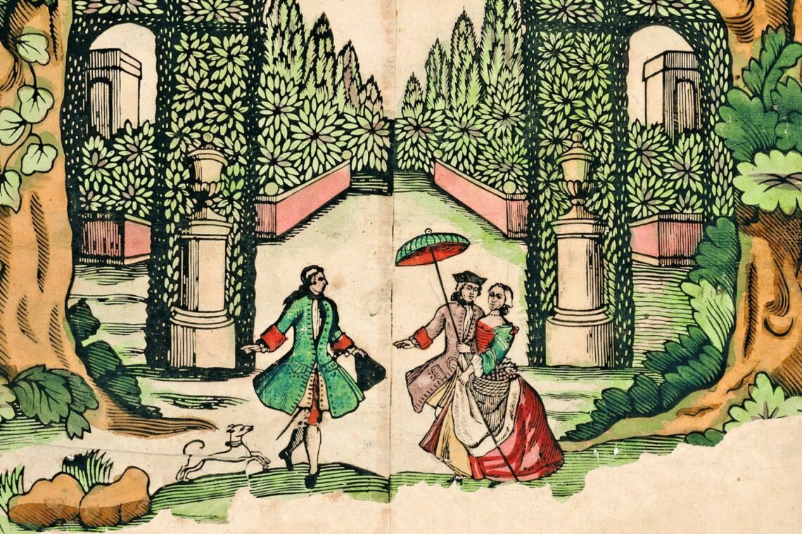 Ausschnitt aus einer Landschaftstapete, 18. Jahrhundert. © Musée du Papier Peint, Rixheim (Inv. 991 PP 25-2)