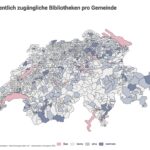 Bild: 2025 zählt die Umfrage 991 öffentliche Bibliotheken (Total Anzahl teilnehmende Bibliotheken: 1025). Im Durchschnitt gibt es in der Schweiz 10.9 öffentliche Bibliotheken pro 100'000 Einwohnerinnen und Einwohner (Total CH: 9'051'000 [BFS, 2024]). © Data: swisszopo - https://www.geo.admin.ch/ - recalculation to hexagons ICSL - Quellen, 2022–2023: Daten des BFS und Berechnungen der ZHAW; 2024-2025: Daten und Berechnungen der ZHAW